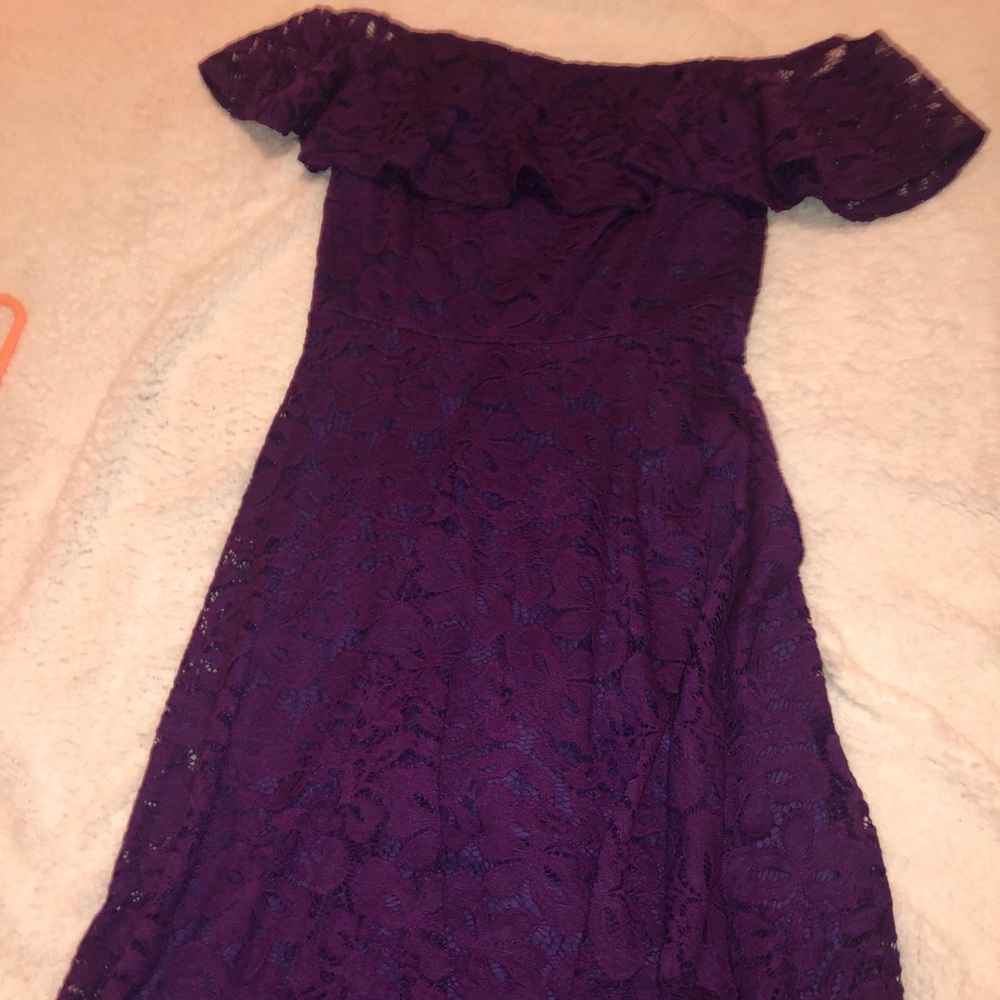 Purple off or on the shoulder lace dress